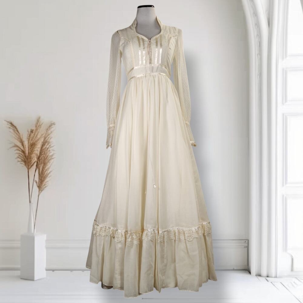 Vintage Gunne Sax Romantic Renaissance Bridal Wedding Dress Veil Petticoat Ivory - Picture 2 of 16